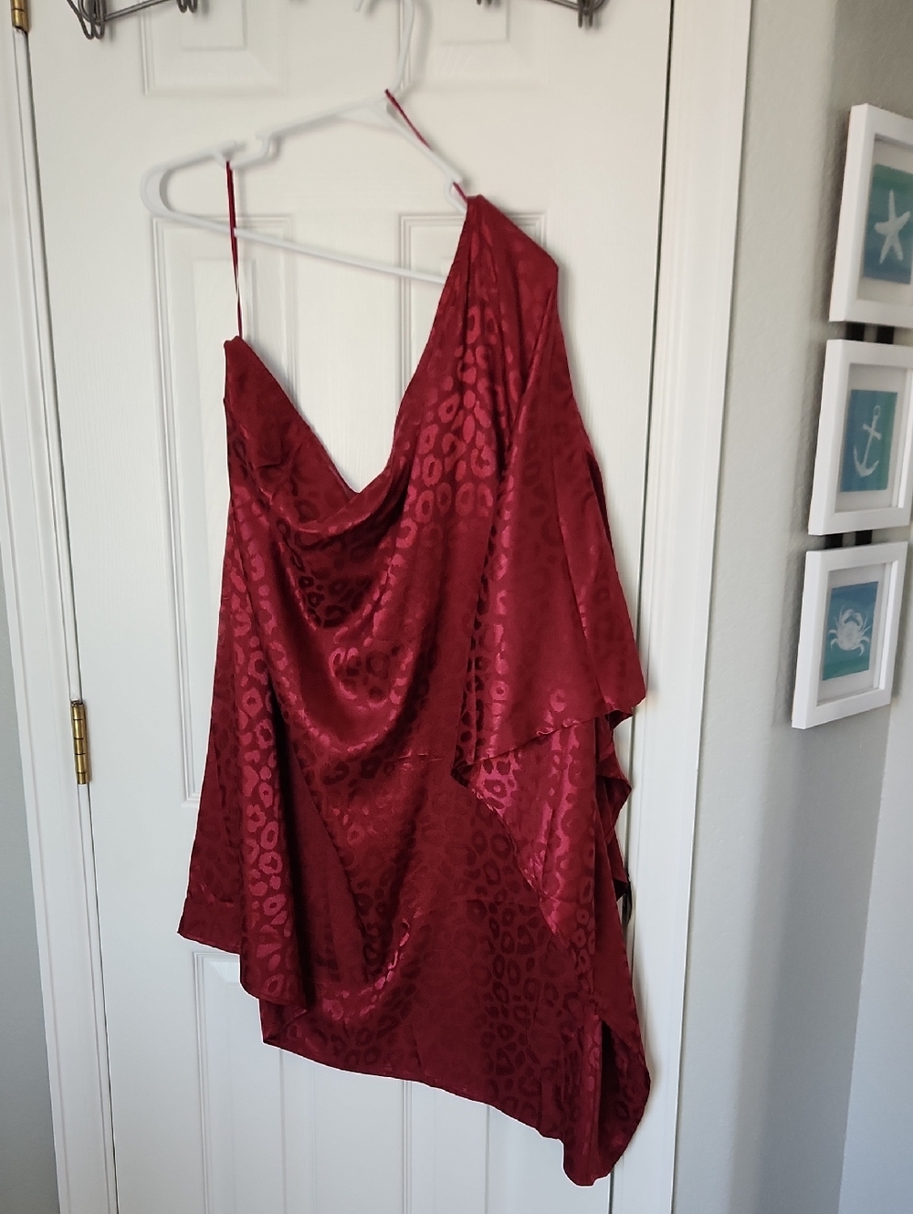 Red Satin Animal-Print Slip Dress